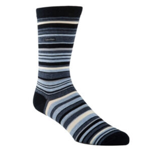 Calvin Klein Men Striped Crew Socks Navy/Pale Denim Heather Shoe Size 10-13